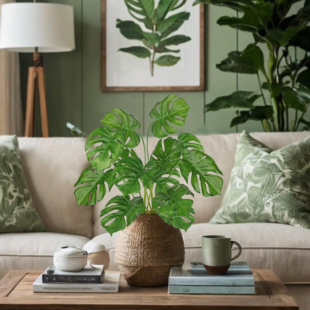 2PCS Artificial Calla Lily Leaves Plants 26.8" Fake Tropical Alocasia Bush Tree Large Faux Greenery Stem Shrubs for Indoor Outdoor Home Garden Arrangement Jungle Safari Wedding Party Decor