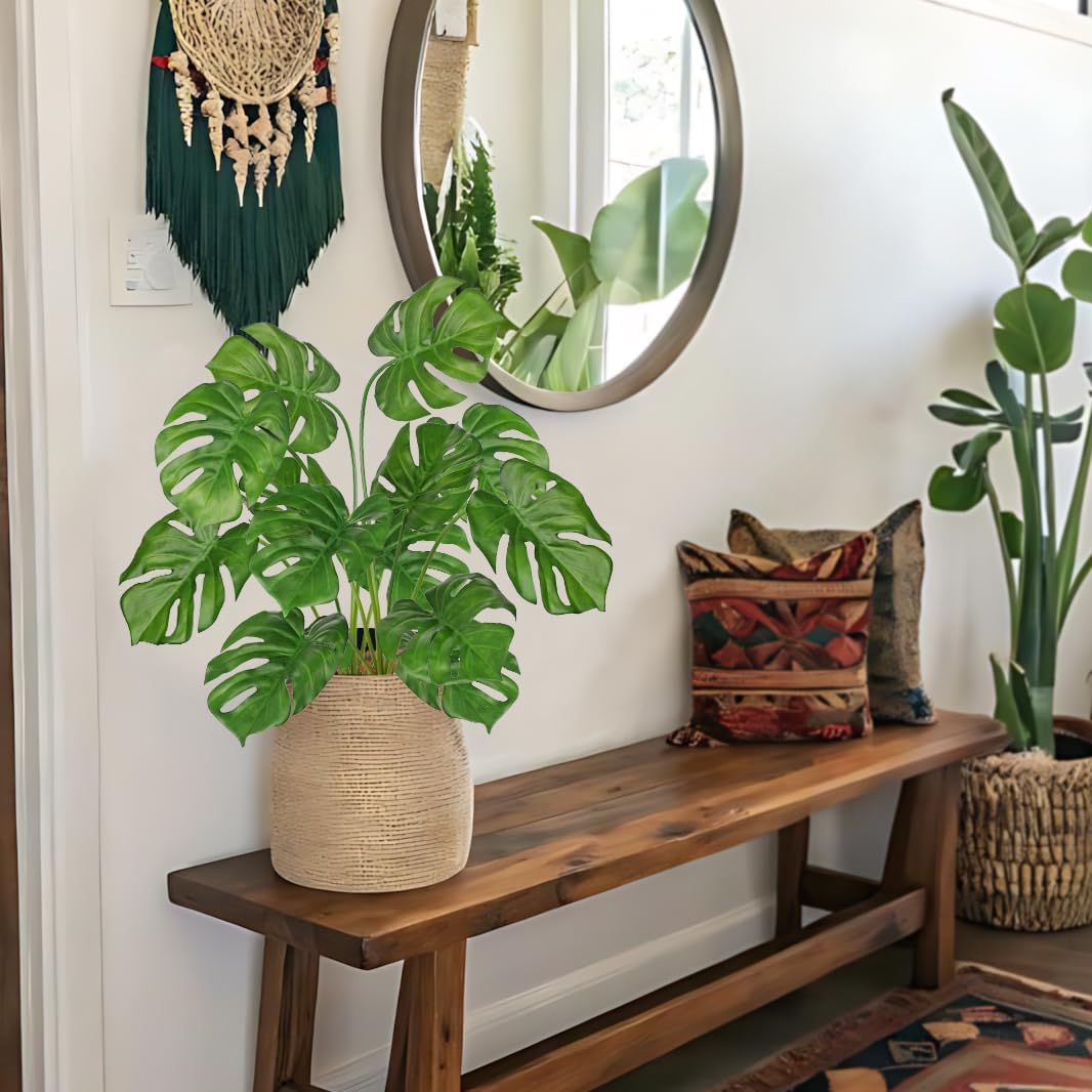 2PCS Artificial Calla Lily Leaves Plants 26.8" Fake Tropical Alocasia Bush Tree Large Faux Greenery Stem Shrubs for Indoor Outdoor Home Garden Arrangement Jungle Safari Wedding Party Decor