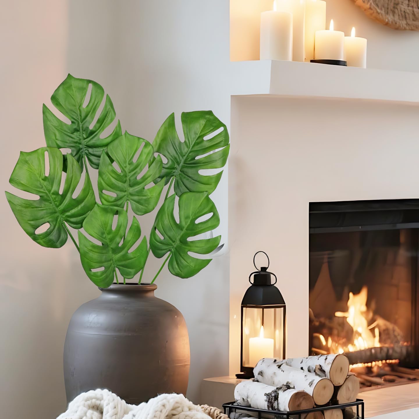 2PCS Artificial Calla Lily Leaves Plants 26.8" Fake Tropical Alocasia Bush Tree Large Faux Greenery Stem Shrubs for Indoor Outdoor Home Garden Arrangement Jungle Safari Wedding Party Decor