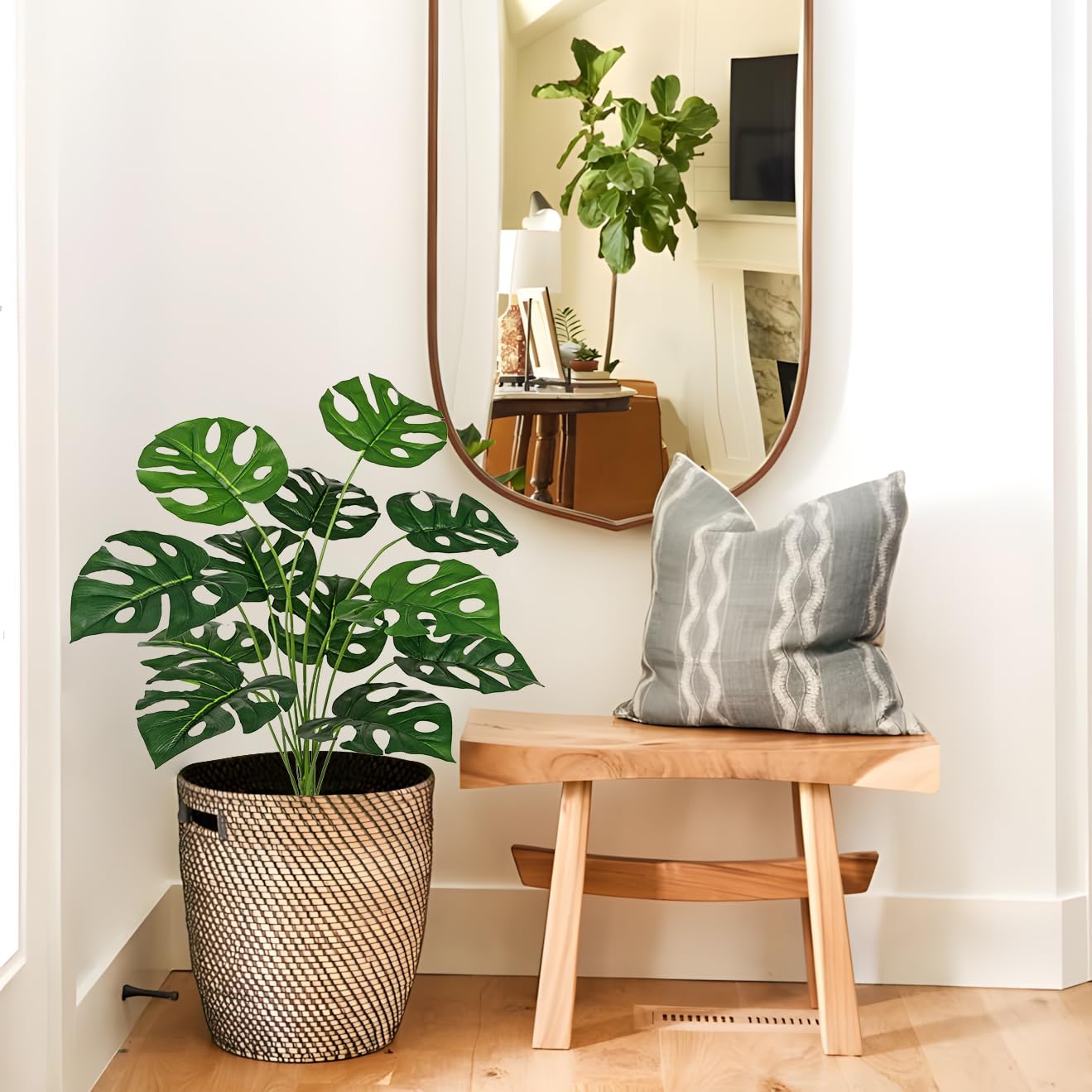 2PCS Artificial Calla Lily Leaves Plants 26.8" Fake Tropical Alocasia Bush Tree Large Faux Greenery Stem Shrubs for Indoor Outdoor Home Garden Arrangement Jungle Safari Wedding Party Decor