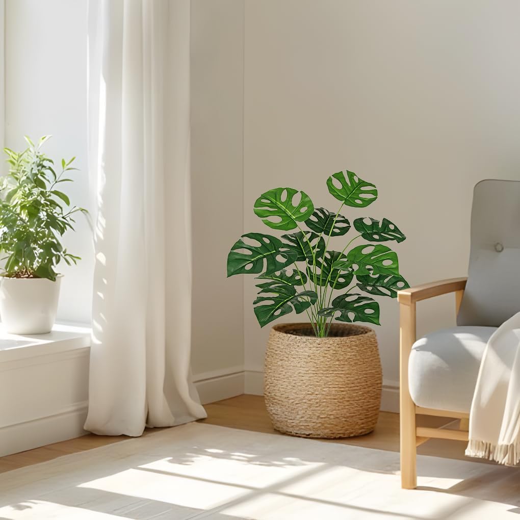2PCS Artificial Calla Lily Leaves Plants 26.8" Fake Tropical Alocasia Bush Tree Large Faux Greenery Stem Shrubs for Indoor Outdoor Home Garden Arrangement Jungle Safari Wedding Party Decor