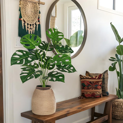 2PCS Artificial Calla Lily Leaves Plants 26.8" Fake Tropical Alocasia Bush Tree Large Faux Greenery Stem Shrubs for Indoor Outdoor Home Garden Arrangement Jungle Safari Wedding Party Decor