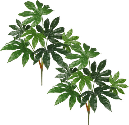 2PCS Artificial Calla Lily Leaves Plants 26.8" Fake Tropical Alocasia Bush Tree Large Faux Greenery Stem Shrubs for Indoor Outdoor Home Garden Arrangement Jungle Safari Wedding Party Decor