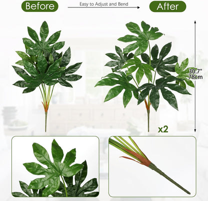 2PCS Artificial Calla Lily Leaves Plants 26.8" Fake Tropical Alocasia Bush Tree Large Faux Greenery Stem Shrubs for Indoor Outdoor Home Garden Arrangement Jungle Safari Wedding Party Decor