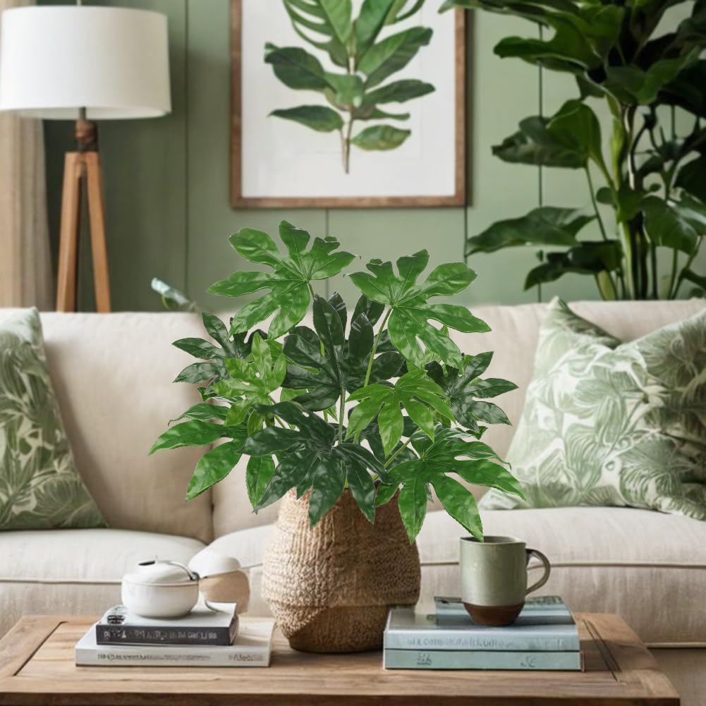 2PCS Artificial Calla Lily Leaves Plants 26.8" Fake Tropical Alocasia Bush Tree Large Faux Greenery Stem Shrubs for Indoor Outdoor Home Garden Arrangement Jungle Safari Wedding Party Decor