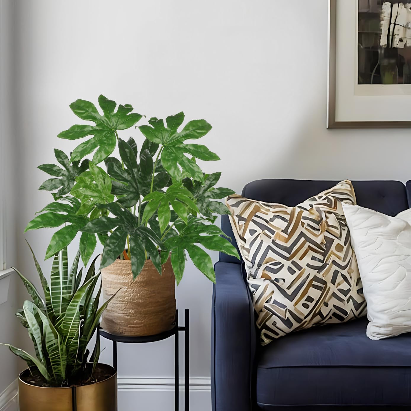 2PCS Artificial Calla Lily Leaves Plants 26.8" Fake Tropical Alocasia Bush Tree Large Faux Greenery Stem Shrubs for Indoor Outdoor Home Garden Arrangement Jungle Safari Wedding Party Decor