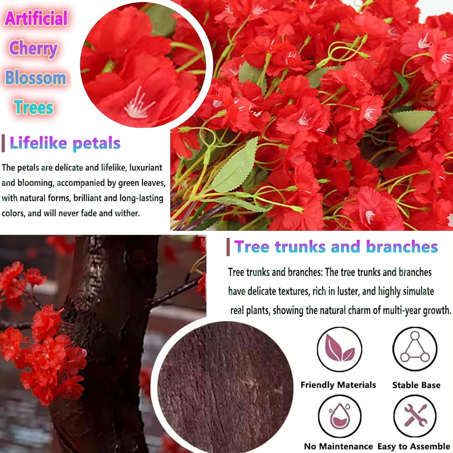 6ft Artificial Cherry Blossom Trees,Faux Cherry Blossom Tree Pink Cherry Blossom Handmade Tree Indoor Outdoor for Wedding Event Party Restaurant,Pink-6x5ft