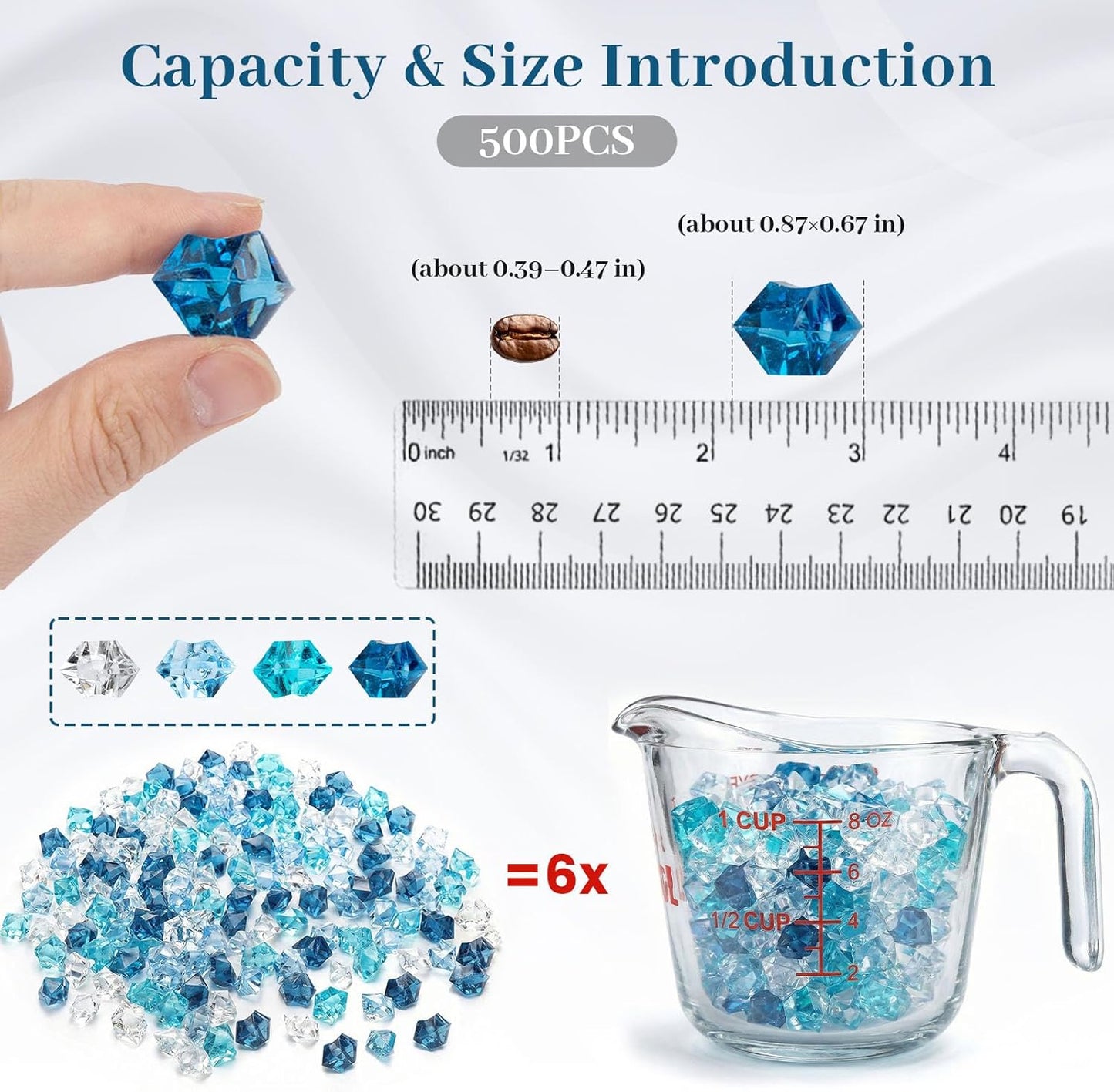 150PCS Assorted Blue Fake Ice Rocks Vase Fillers, Aquarium Gravels Small Stones for Fish Tanks Decorations Home Table Scatter