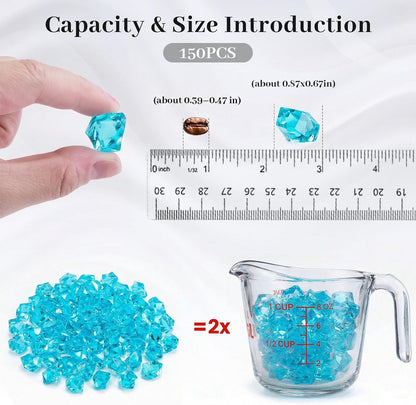 150PCS Assorted Blue Fake Ice Rocks Vase Fillers, Aquarium Gravels Small Stones for Fish Tanks Decorations Home Table Scatter