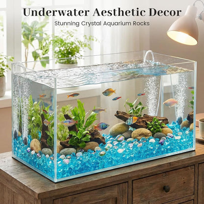 150PCS Assorted Blue Fake Ice Rocks Vase Fillers, Aquarium Gravels Small Stones for Fish Tanks Decorations Home Table Scatter