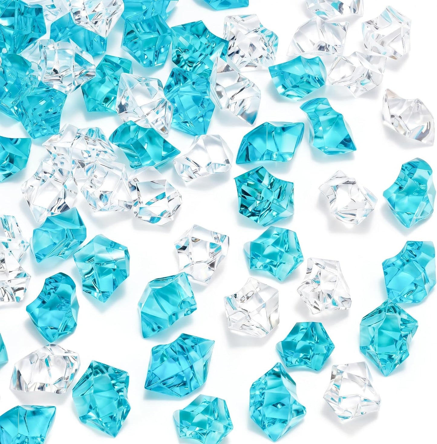 150PCS Assorted Blue Fake Ice Rocks Vase Fillers, Aquarium Gravels Small Stones for Fish Tanks Decorations Home Table Scatter