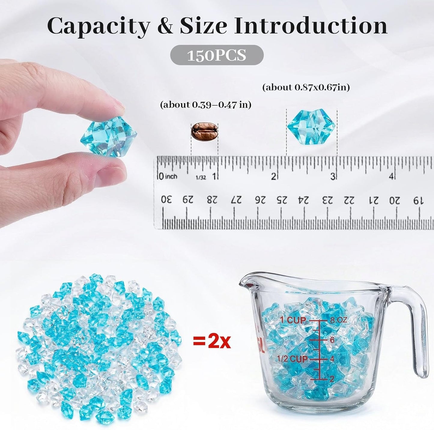 150PCS Assorted Blue Fake Ice Rocks Vase Fillers, Aquarium Gravels Small Stones for Fish Tanks Decorations Home Table Scatter