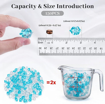 150PCS Assorted Blue Fake Ice Rocks Vase Fillers, Aquarium Gravels Small Stones for Fish Tanks Decorations Home Table Scatter