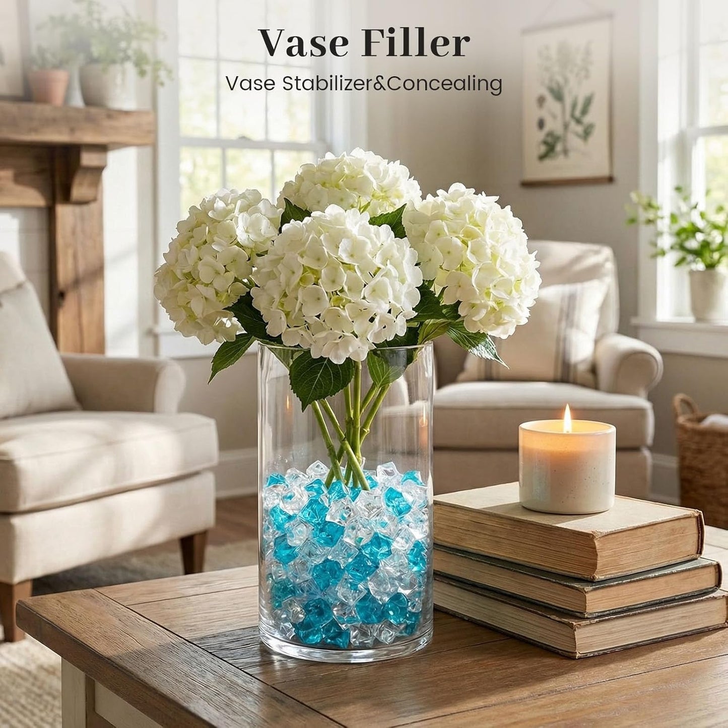 150PCS Assorted Blue Fake Ice Rocks Vase Fillers, Aquarium Gravels Small Stones for Fish Tanks Decorations Home Table Scatter