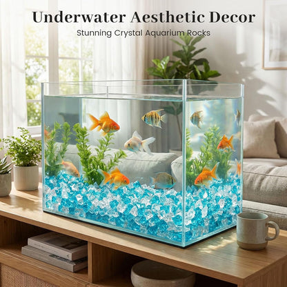150PCS Assorted Blue Fake Ice Rocks Vase Fillers, Aquarium Gravels Small Stones for Fish Tanks Decorations Home Table Scatter