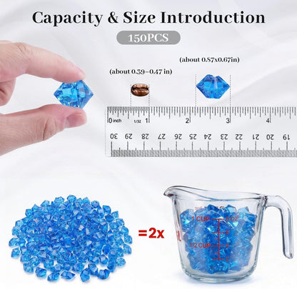 150PCS Assorted Blue Fake Ice Rocks Vase Fillers, Aquarium Gravels Small Stones for Fish Tanks Decorations Home Table Scatter
