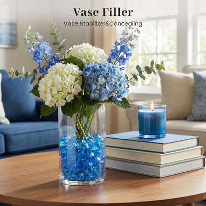 150PCS Assorted Blue Fake Ice Rocks Vase Fillers, Aquarium Gravels Small Stones for Fish Tanks Decorations Home Table Scatter