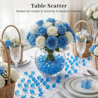 150PCS Assorted Blue Fake Ice Rocks Vase Fillers, Aquarium Gravels Small Stones for Fish Tanks Decorations Home Table Scatter