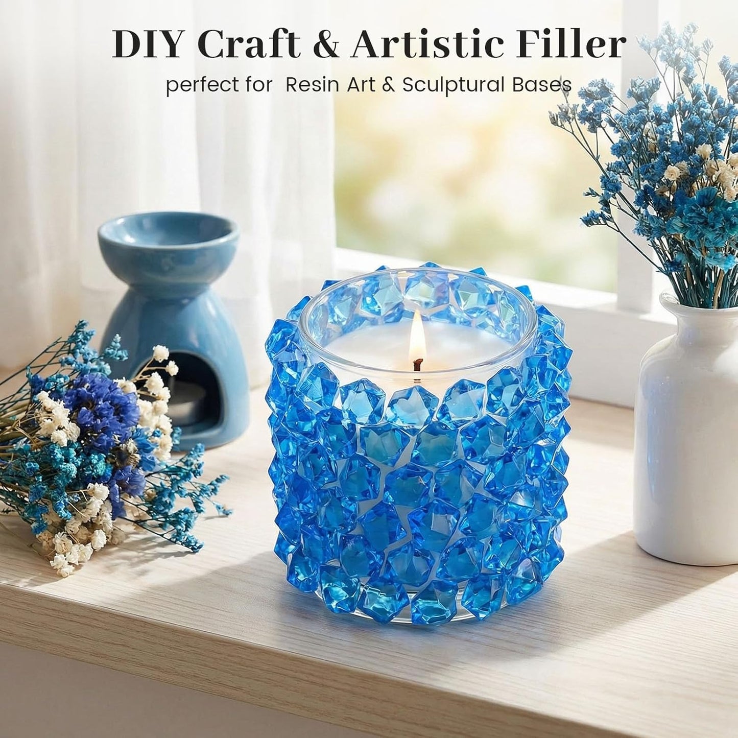 150PCS Assorted Blue Fake Ice Rocks Vase Fillers, Aquarium Gravels Small Stones for Fish Tanks Decorations Home Table Scatter