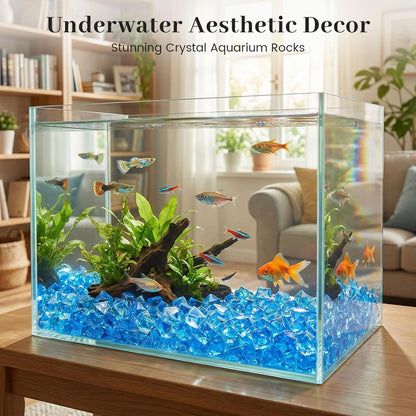 150PCS Assorted Blue Fake Ice Rocks Vase Fillers, Aquarium Gravels Small Stones for Fish Tanks Decorations Home Table Scatter