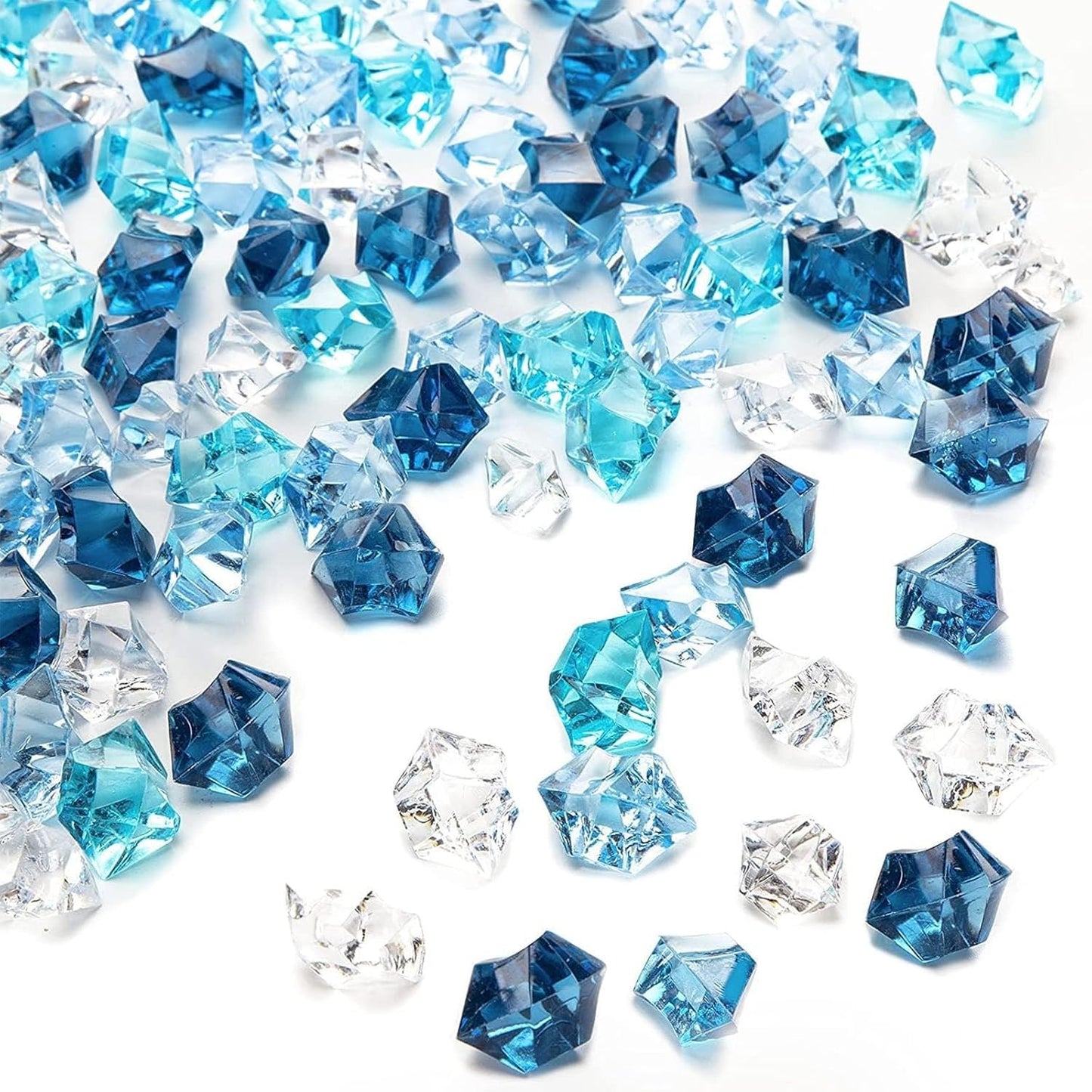 150PCS Assorted Blue Fake Ice Rocks Vase Fillers, Aquarium Gravels Small Stones for Fish Tanks Decorations Home Table Scatter