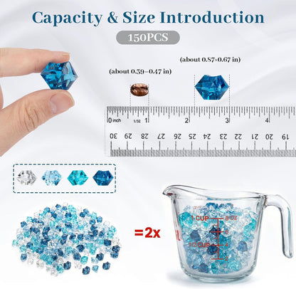 150PCS Assorted Blue Fake Ice Rocks Vase Fillers, Aquarium Gravels Small Stones for Fish Tanks Decorations Home Table Scatter