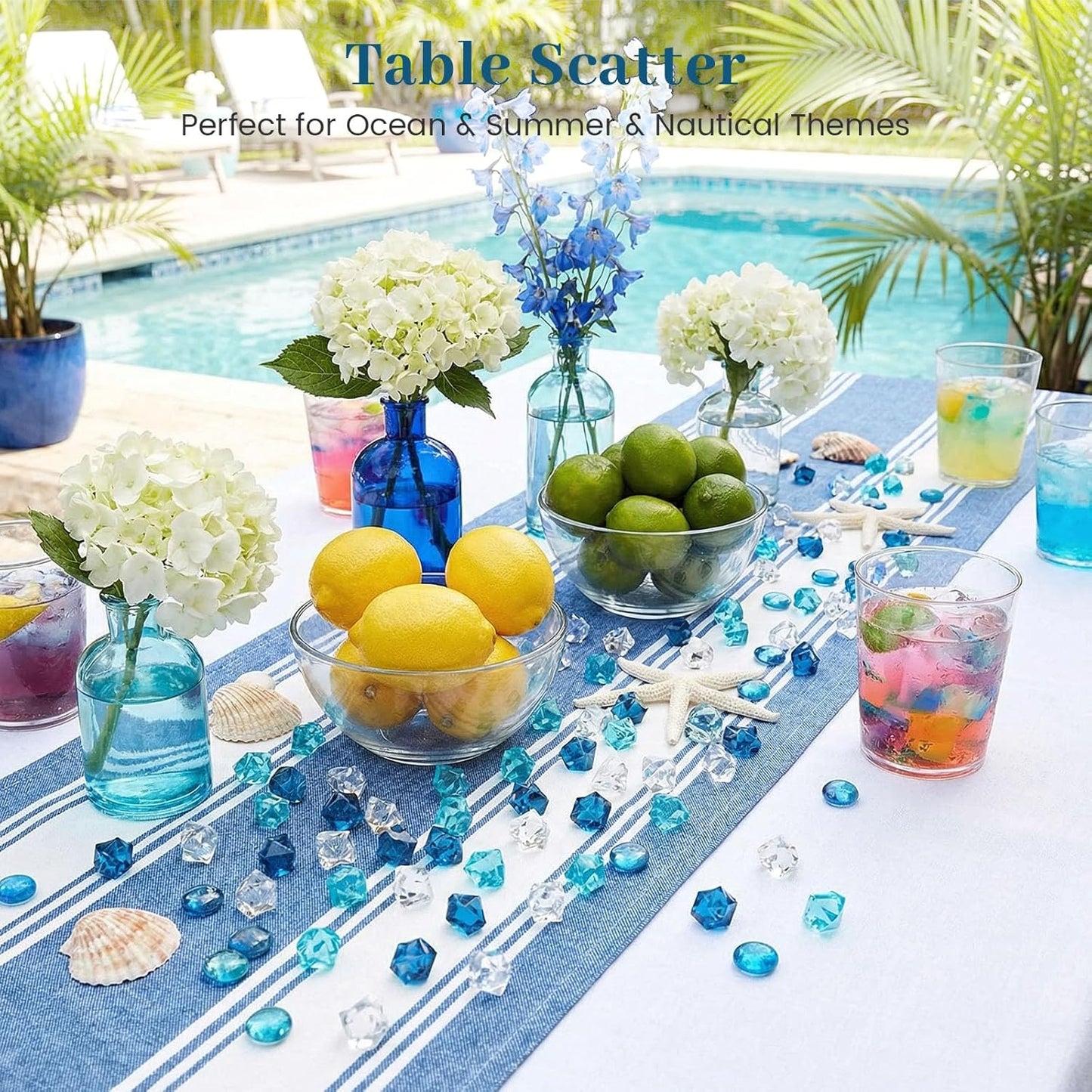 150PCS Assorted Blue Fake Ice Rocks Vase Fillers, Aquarium Gravels Small Stones for Fish Tanks Decorations Home Table Scatter