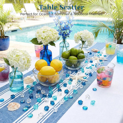 150PCS Assorted Blue Fake Ice Rocks Vase Fillers, Aquarium Gravels Small Stones for Fish Tanks Decorations Home Table Scatter