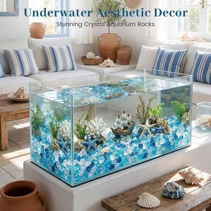 150PCS Assorted Blue Fake Ice Rocks Vase Fillers, Aquarium Gravels Small Stones for Fish Tanks Decorations Home Table Scatter