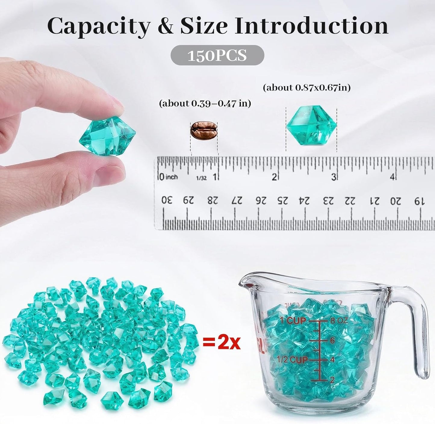 150PCS Assorted Blue Fake Ice Rocks Vase Fillers, Aquarium Gravels Small Stones for Fish Tanks Decorations Home Table Scatter