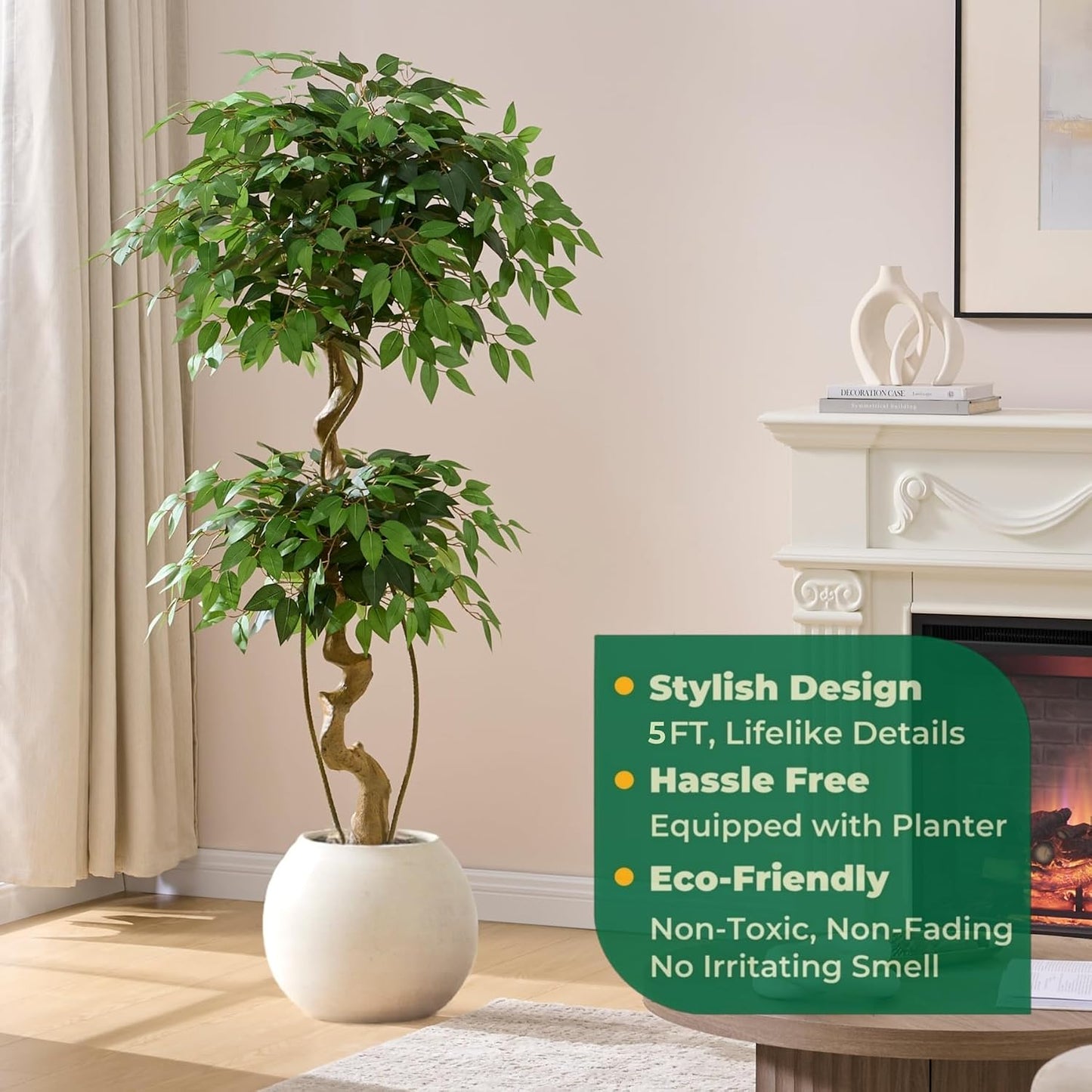 6FT Artificial Bougainvillea Tree, Faux Silk Plant in White Pot | Potted Fake Tree, Twisted Trunk & Three-Layered Canopy, Lifelike Fuchsia Blooms for Home Decor, Maintenance-Free