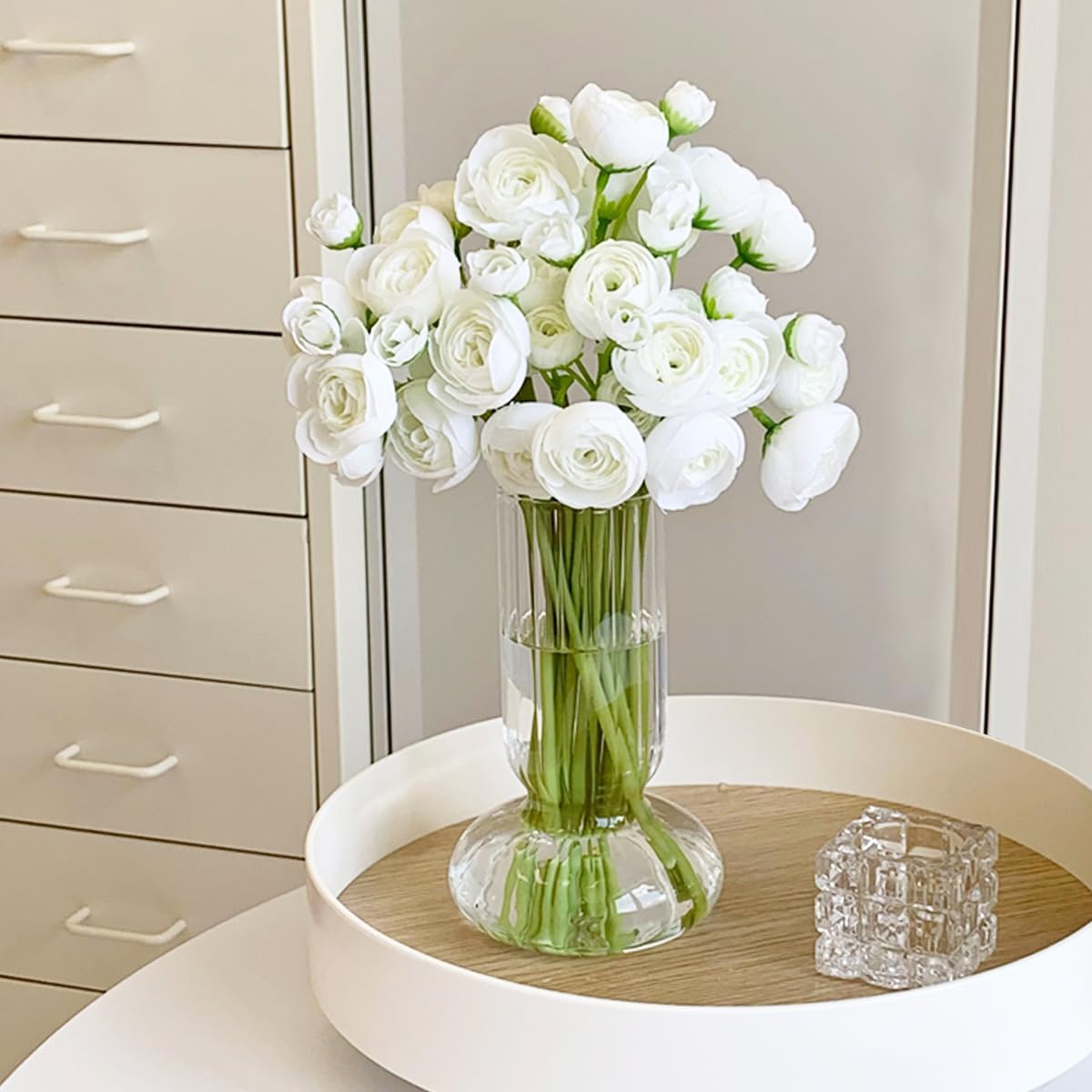 18 Pcs Ranunculus Artificial Fake Plants Flowers,White Faux Silk Mini Flowers for DIY Bouquets Bulk Faux Wedding Filler Home Centerpieces Arrangements Bridal Christmas Decorations