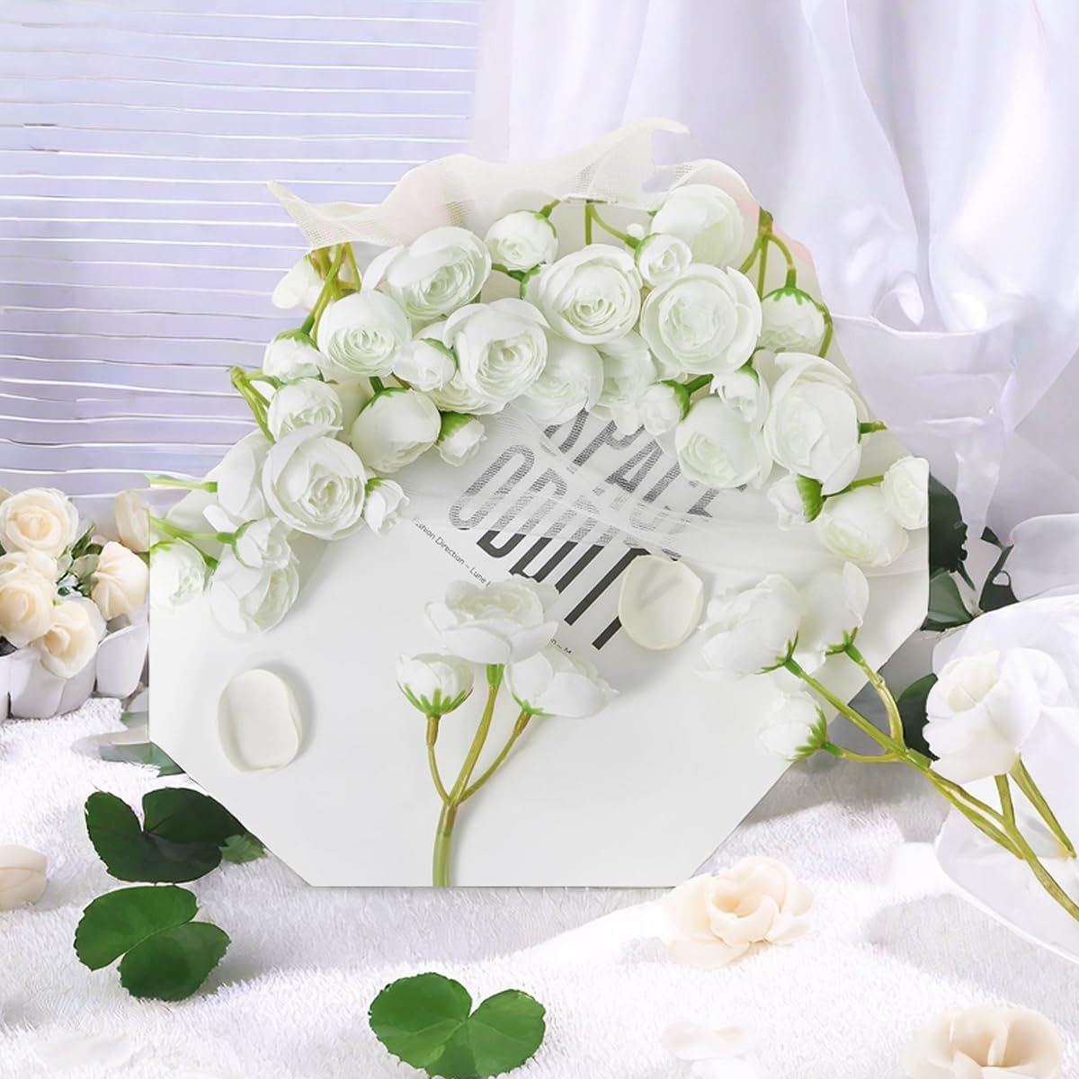 18 Pcs Ranunculus Artificial Fake Plants Flowers,White Faux Silk Mini Flowers for DIY Bouquets Bulk Faux Wedding Filler Home Centerpieces Arrangements Bridal Christmas Decorations