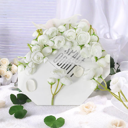 18 Pcs Ranunculus Artificial Fake Plants Flowers,White Faux Silk Mini Flowers for DIY Bouquets Bulk Faux Wedding Filler Home Centerpieces Arrangements Bridal Christmas Decorations