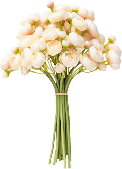 18 Pcs Ranunculus Artificial Fake Plants Flowers,White Faux Silk Mini Flowers for DIY Bouquets Bulk Faux Wedding Filler Home Centerpieces Arrangements Bridal Christmas Decorations