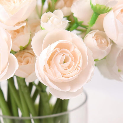 18 Pcs Ranunculus Artificial Fake Plants Flowers,White Faux Silk Mini Flowers for DIY Bouquets Bulk Faux Wedding Filler Home Centerpieces Arrangements Bridal Christmas Decorations
