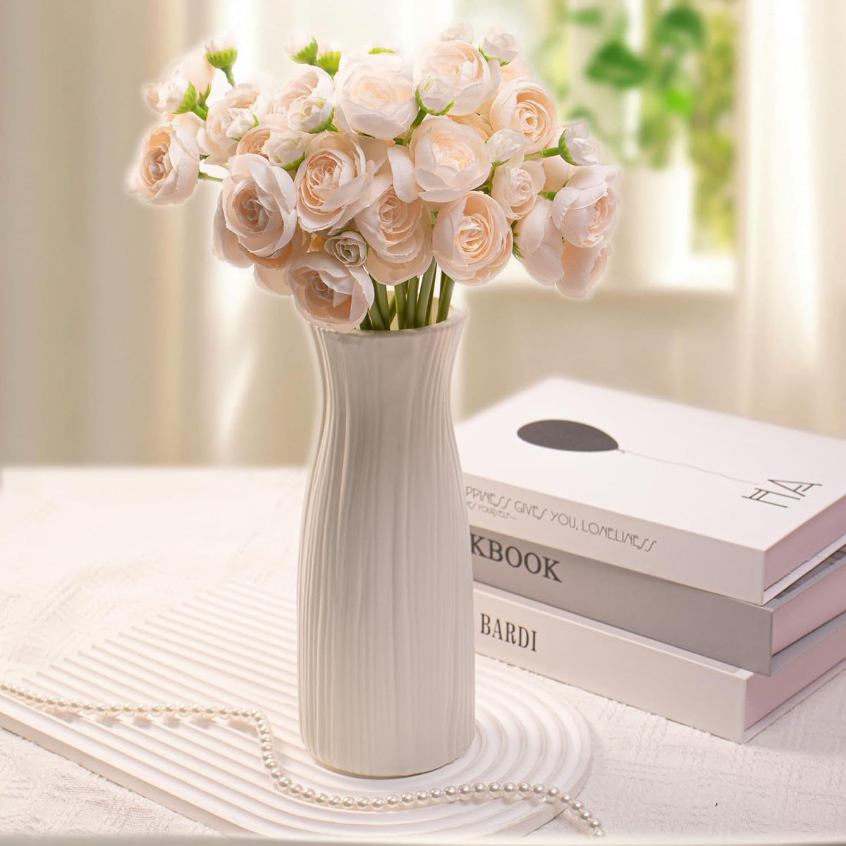 18 Pcs Ranunculus Artificial Fake Plants Flowers,White Faux Silk Mini Flowers for DIY Bouquets Bulk Faux Wedding Filler Home Centerpieces Arrangements Bridal Christmas Decorations