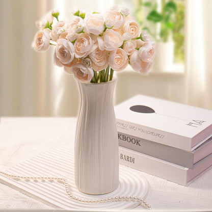 18 Pcs Ranunculus Artificial Fake Plants Flowers,White Faux Silk Mini Flowers for DIY Bouquets Bulk Faux Wedding Filler Home Centerpieces Arrangements Bridal Christmas Decorations