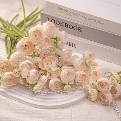18 Pcs Ranunculus Artificial Fake Plants Flowers,White Faux Silk Mini Flowers for DIY Bouquets Bulk Faux Wedding Filler Home Centerpieces Arrangements Bridal Christmas Decorations