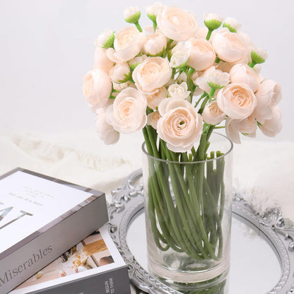 18 Pcs Ranunculus Artificial Fake Plants Flowers,White Faux Silk Mini Flowers for DIY Bouquets Bulk Faux Wedding Filler Home Centerpieces Arrangements Bridal Christmas Decorations