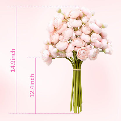 18 Pcs Ranunculus Artificial Fake Plants Flowers,White Faux Silk Mini Flowers for DIY Bouquets Bulk Faux Wedding Filler Home Centerpieces Arrangements Bridal Christmas Decorations