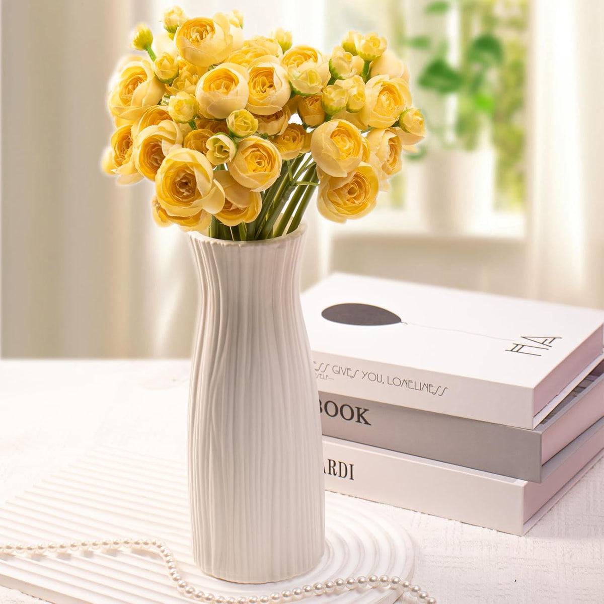 18 Pcs Ranunculus Artificial Fake Plants Flowers,White Faux Silk Mini Flowers for DIY Bouquets Bulk Faux Wedding Filler Home Centerpieces Arrangements Bridal Christmas Decorations