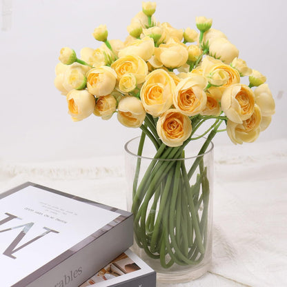 18 Pcs Ranunculus Artificial Fake Plants Flowers,White Faux Silk Mini Flowers for DIY Bouquets Bulk Faux Wedding Filler Home Centerpieces Arrangements Bridal Christmas Decorations