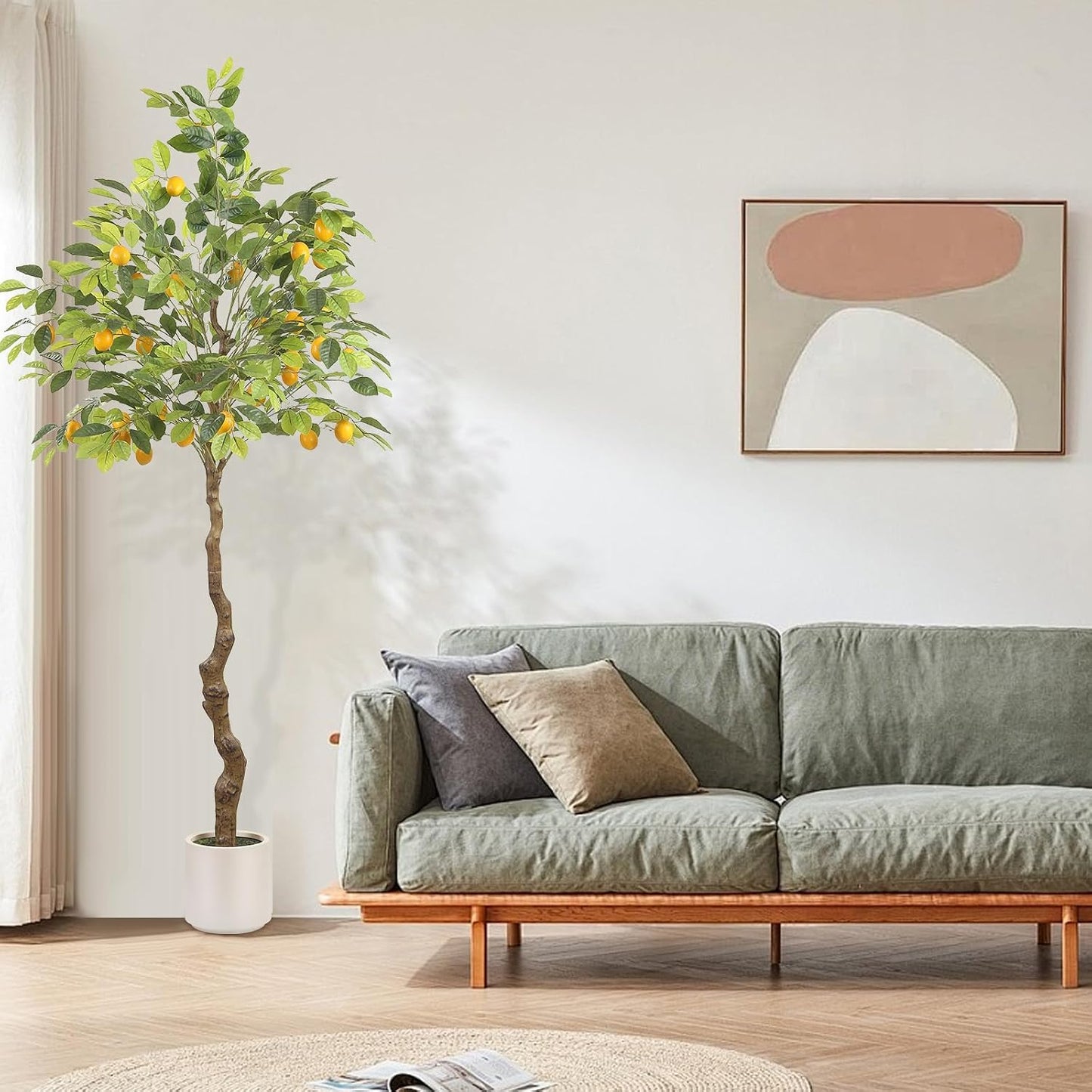 Artificial Lemon Tree, 5 feet Indoor Fake Plants, Comes with 21 Simulated Lemon Fruits, Adjustable Branches, for Home Living Room Decorations and Office Decorations