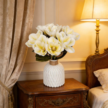 2PCS 32.2inch Artificial Magnolia Flowers 3D Real Touch 6 Heads Faux Magnolia Flower Bouquets Realistic Long Stem with Green Leaves for Home Wedding Table Office Floral Arrangement Decoration (White)