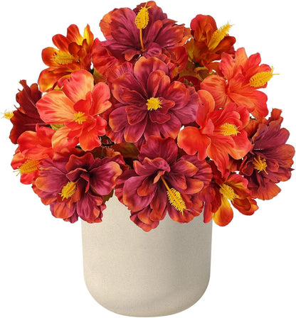 3 Bundles Artificial Hibiscus Flowers 13in, Short Faux Hibiscus Stems with Full Blooms, Silk Tropical Flowers for Small Vase, Hanging Basket, Centerpiece, Party, Indoor Outdoor Decor, Red