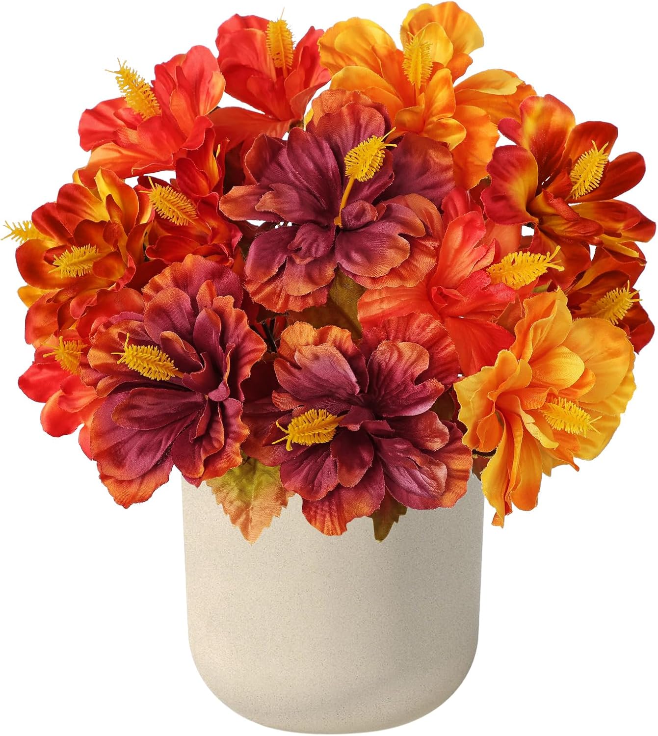 3 Bundles Artificial Hibiscus Flowers 13in, Short Faux Hibiscus Stems with Full Blooms, Silk Tropical Flowers for Small Vase, Hanging Basket, Centerpiece, Party, Indoor Outdoor Decor, Red