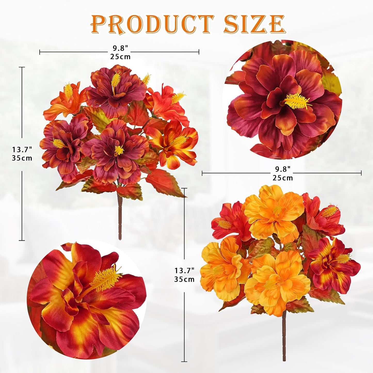 3 Bundles Artificial Hibiscus Flowers 13in, Short Faux Hibiscus Stems with Full Blooms, Silk Tropical Flowers for Small Vase, Hanging Basket, Centerpiece, Party, Indoor Outdoor Decor, Red