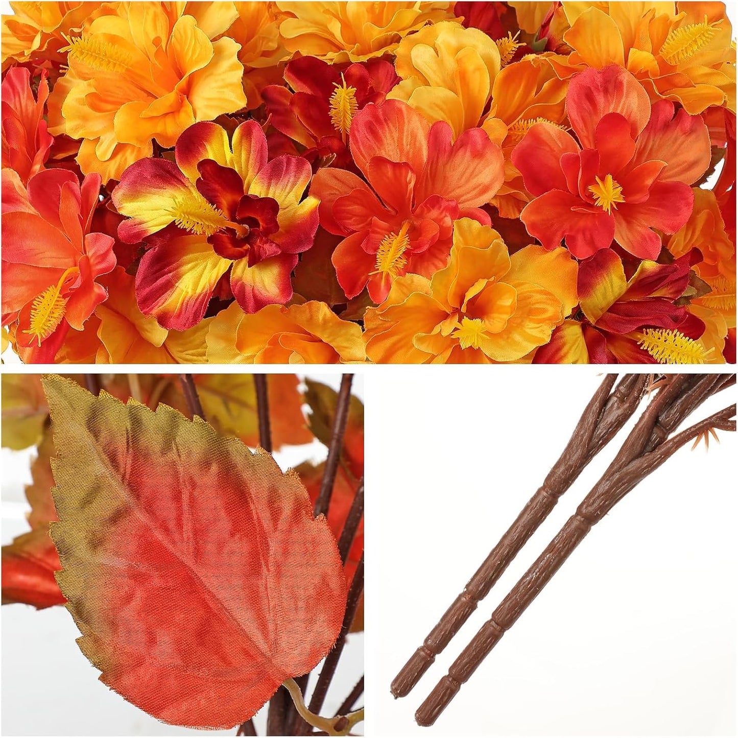 3 Bundles Artificial Hibiscus Flowers 13in, Short Faux Hibiscus Stems with Full Blooms, Silk Tropical Flowers for Small Vase, Hanging Basket, Centerpiece, Party, Indoor Outdoor Decor, Red