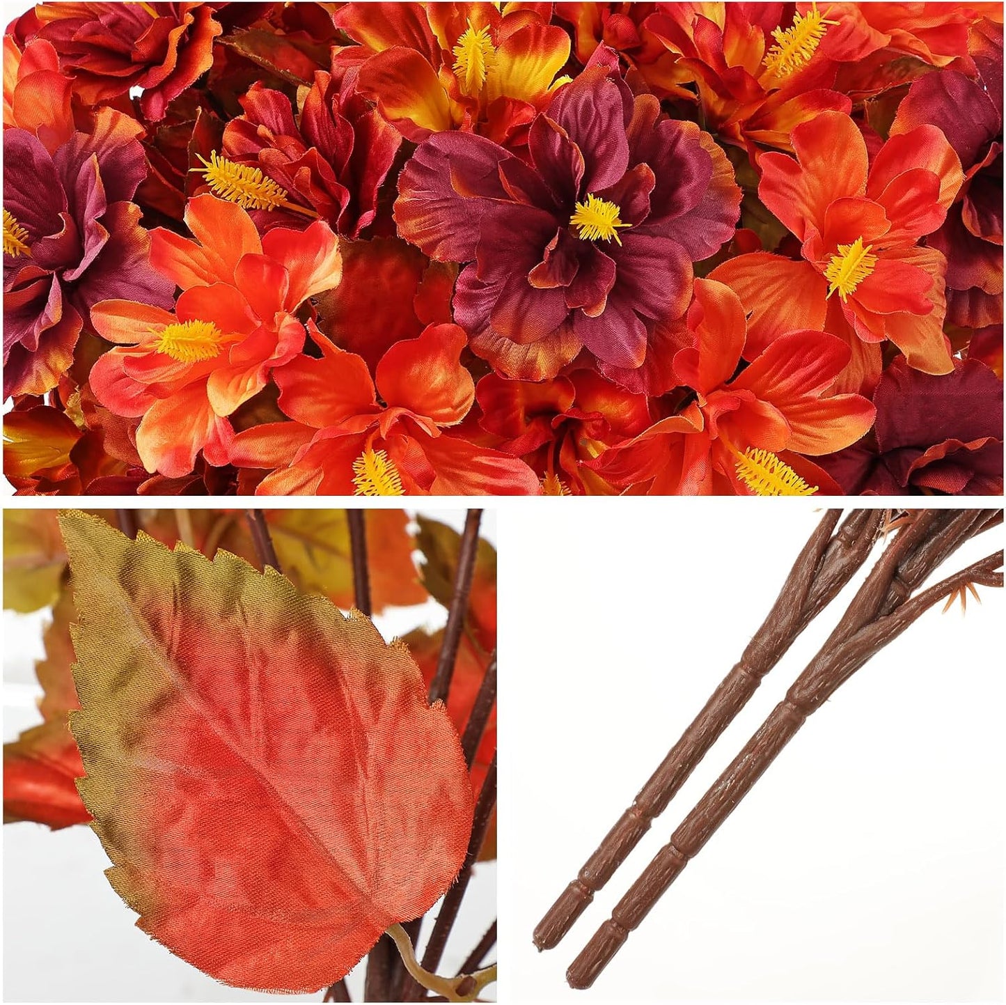 3 Bundles Artificial Hibiscus Flowers 13in, Short Faux Hibiscus Stems with Full Blooms, Silk Tropical Flowers for Small Vase, Hanging Basket, Centerpiece, Party, Indoor Outdoor Decor, Red